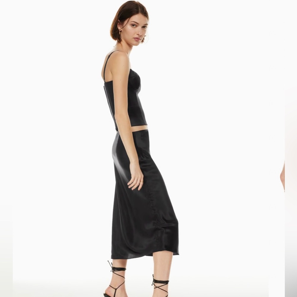 Aritzia Wilfred Black Satin A-line Midi Skirt